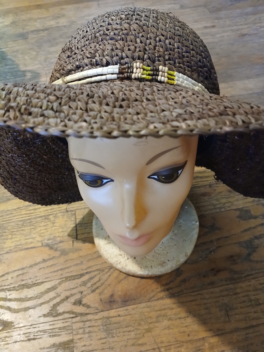 Peter Grimm Brown Straw Wide-Brim Sun Hat with Bead Accent